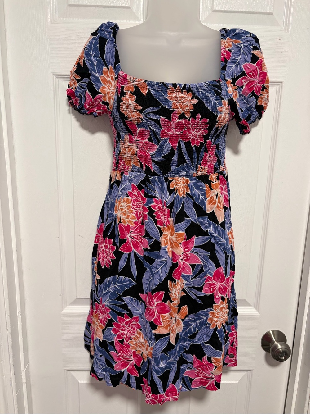 Roxy Black Floral Mini Dress with Pink & Orange  Flowers